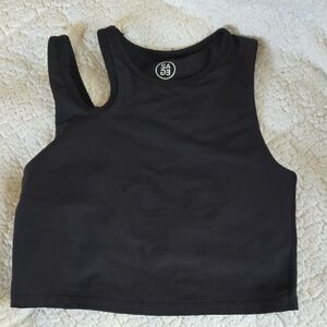 SAGE Collective Black One Shoulder Cutout Spoets Bra.